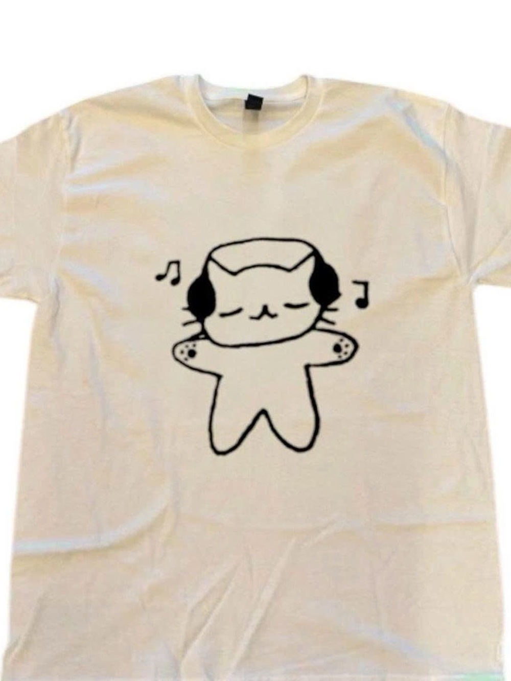 Cat Listening Graphic T-Shirt in White